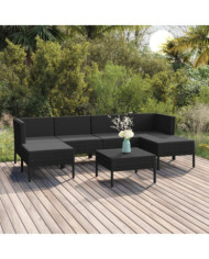 Salon de jardin 7 pcs avec coussins Résine tressée Noir | Mobilier & Déco