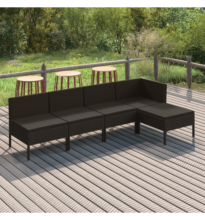 Salon de jardin 5 pcs avec coussins résine tressée noir | Mobilier & Déco