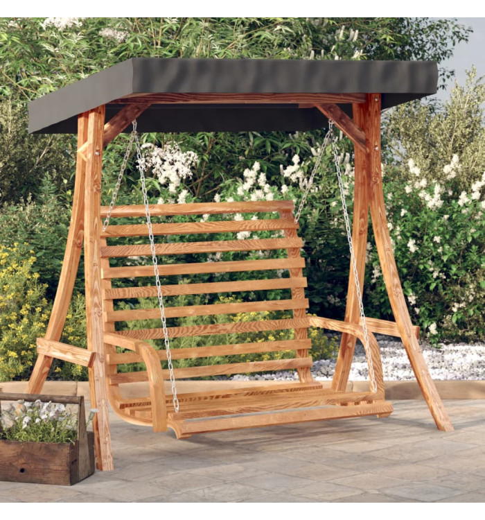 Balancelle avec auvent bois massif d'épicéa et finition en teck | Mobilier & Déco