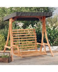 Balancelle avec auvent bois massif d'épicéa et finition en teck | Mobilier & Déco