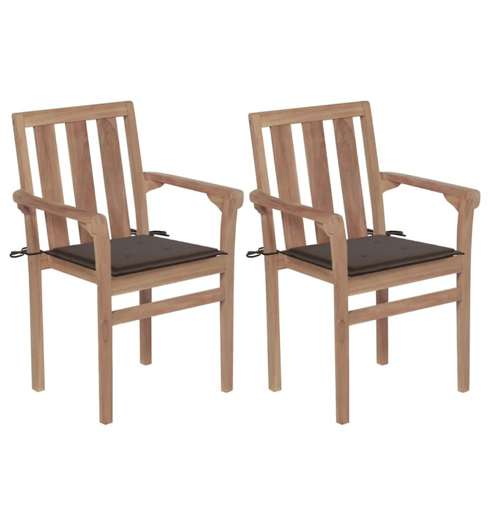 Chaises de jardin lot de 2 et coussins taupe Bois teck massif | Mobilier & Déco