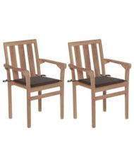 Chaises de jardin lot de 2 et coussins taupe Bois teck massif | Mobilier & Déco