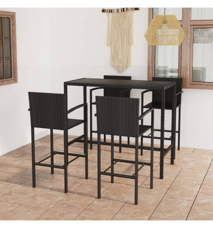 Ensemble de bar de jardin 5 pcs Résine tressée Noir | Mobilier & Déco