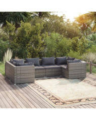 Salon de jardin 6 pcs avec coussins résine tressée gris | Mobilier & Déco