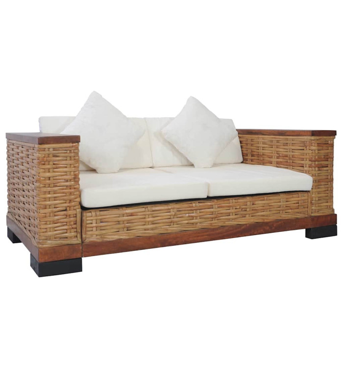 Canapé à 2 places avec coussins Marron Rotin naturel | Mobilier & Déco