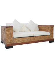 Canapé à 2 places avec coussins Marron Rotin naturel | Mobilier & Déco