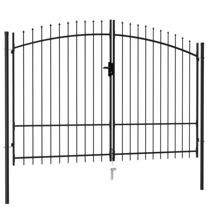 Portillon double porte avec dessus à pointe Acier 3x2 m Noir | Mobilier & Déco