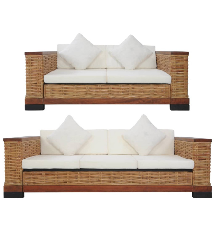 Ensemble de canapés 2 pcs avec coussins Marron Rotin naturel | Mobilier & Déco