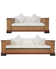 Ensemble de canapés 2 pcs avec coussins Marron Rotin naturel | Mobilier & Déco