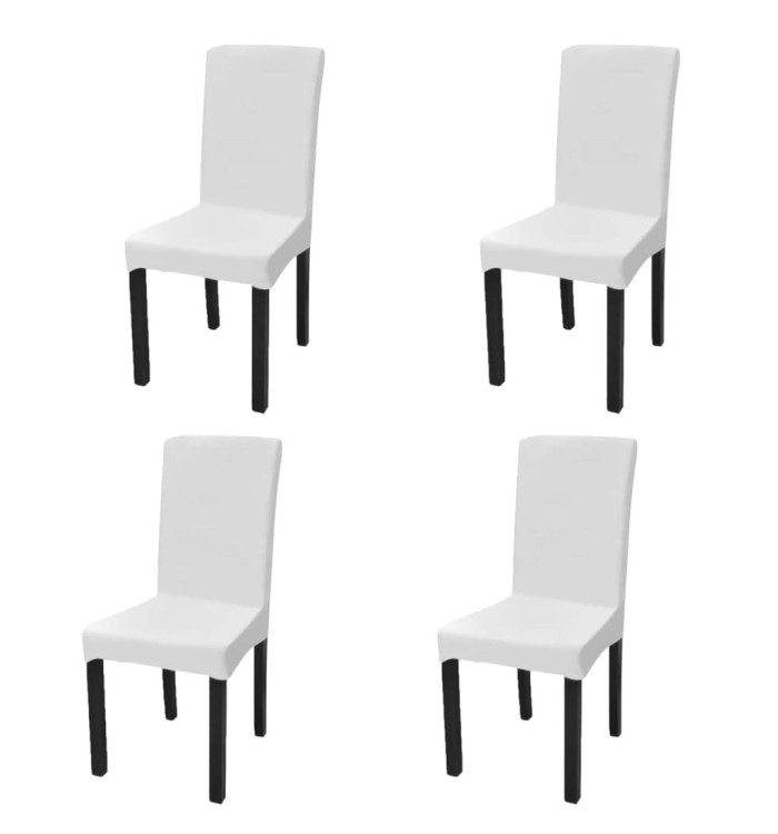 Housse de chaise droite extensible 4 pcs blanc | Mobilier & Déco