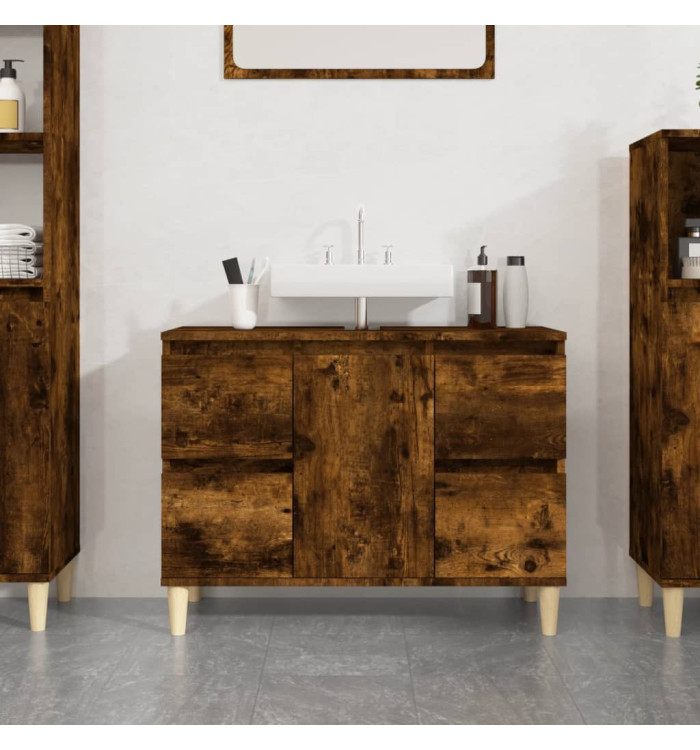 Meuble d'évier chêne fumé 80x33x60 cm bois d'ingénierie | Mobilier & Déco