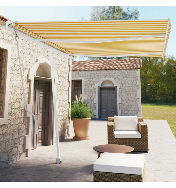 Auvent automatique sur pied 350x250 cm Jaune/Blanc | Mobilier & Déco