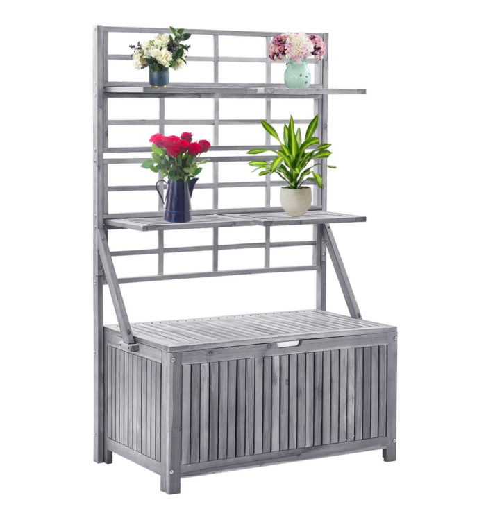 Boîte de rangement avec treillis Gris 99x55x160cm Acacia solide | Mobilier & Déco
