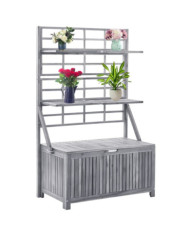 Boîte de rangement avec treillis Gris 99x55x160cm Acacia solide | Mobilier & Déco