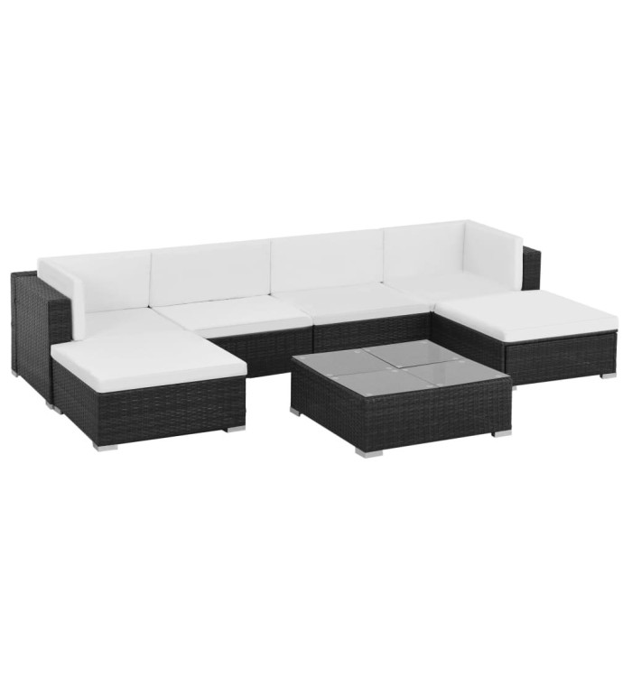 Salon de jardin 7 pcs avec coussins Résine tressée Noir | Mobilier & Déco