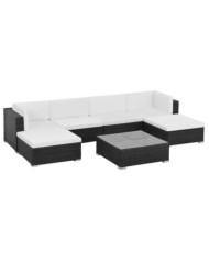 Salon de jardin 7 pcs avec coussins Résine tressée Noir | Mobilier & Déco