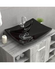 Lavabo rectangulaire en céramique noir de luxe avec trop-plein et trou | Mobilier & Déco