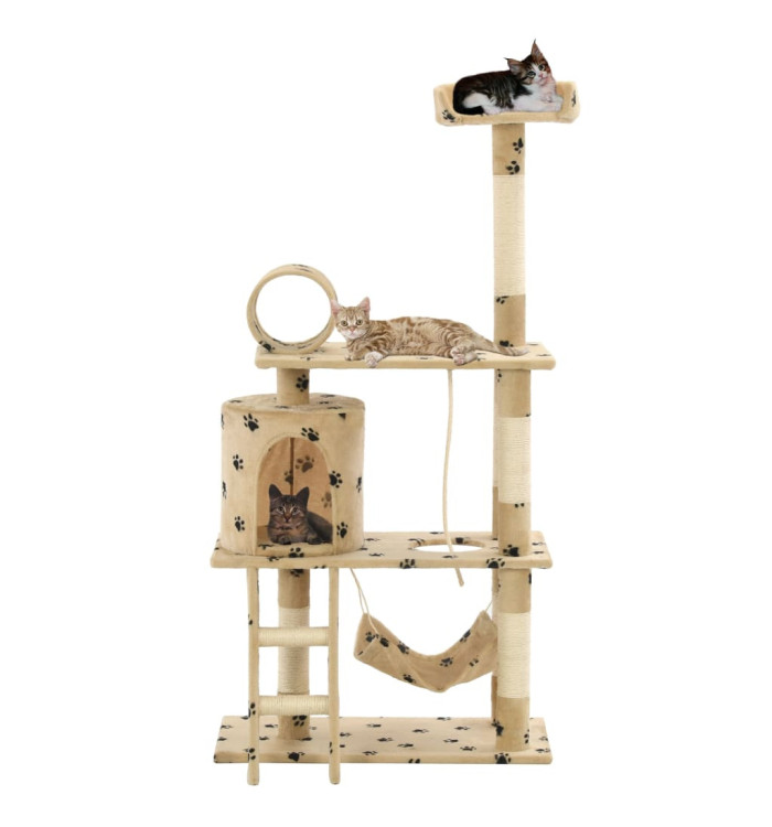 Arbre à chat avec griffoir en sisal 140cm Beige Motif de pattes | Mobilier & Déco