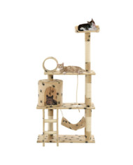 Arbre à chat avec griffoir en sisal 140cm Beige Motif de pattes | Mobilier & Déco