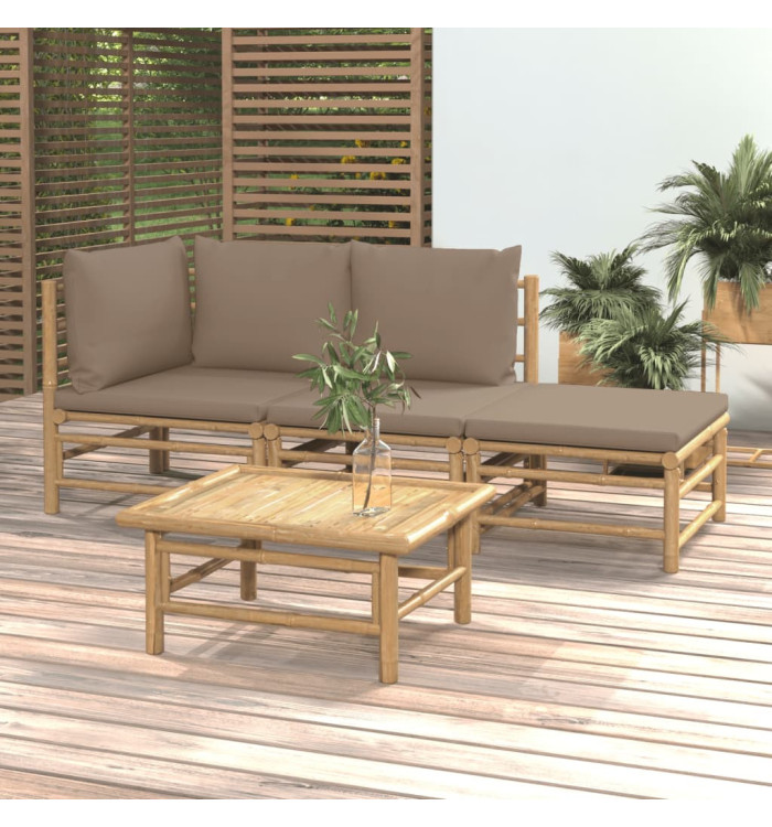 Salon de jardin 4 pcs avec coussins taupe bambou | Mobilier & Déco