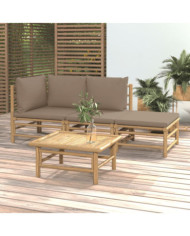 Salon de jardin 4 pcs avec coussins taupe bambou | Mobilier & Déco