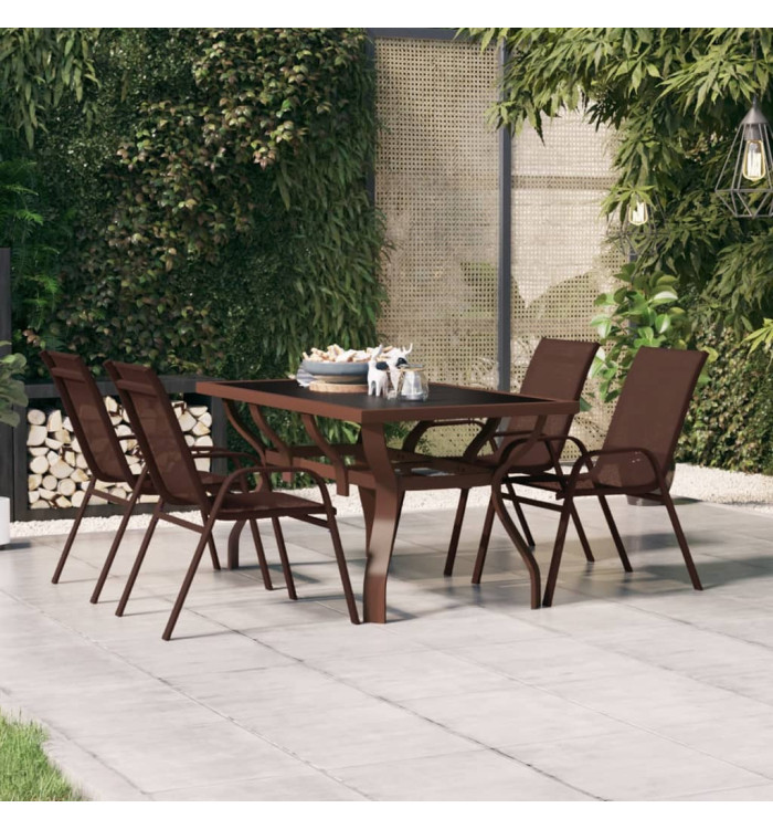 Table de jardin Marron et noir 140x70x70 cm Acier et verre | Mobilier & Déco