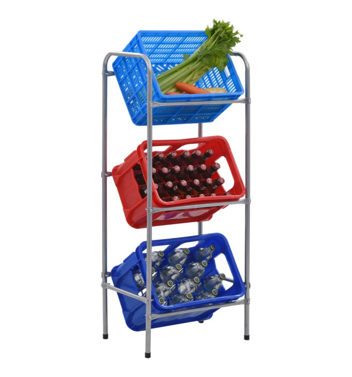 Étagère de rangement pour 3 caisses Argenté 50x33x116 cm Acier | Mobilier & Déco