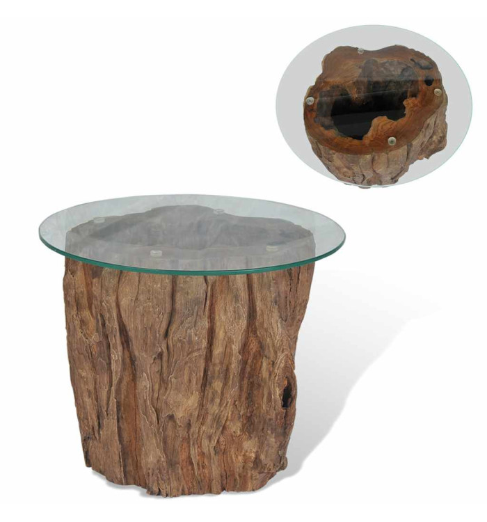 Table basse Teck Verre 50x40 cm | Mobilier & Déco