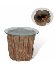Table basse Teck Verre 50x40 cm | Mobilier & Déco