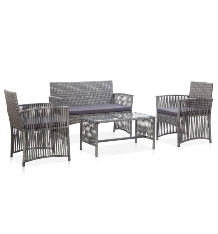 Salon de jardin 4 pcs avec coussin Résine tressée Anthracite | Mobilier & Déco