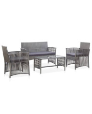 Salon de jardin 4 pcs avec coussin Résine tressée Anthracite | Mobilier & Déco
