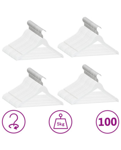 Cintres antidérapants 100 pcs Blanc Bois dur | Mobilier & Déco