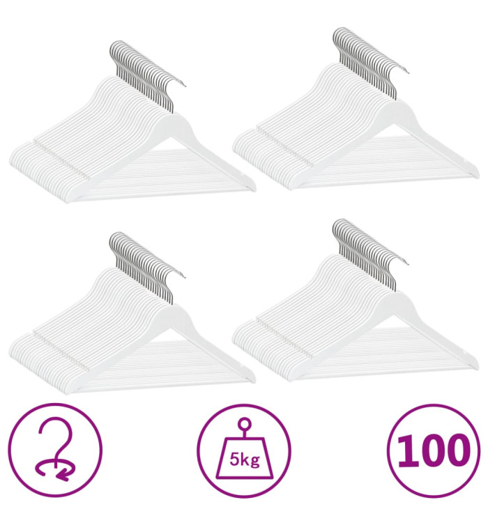 Cintres antidérapants 100 pcs Blanc Bois dur | Mobilier & Déco