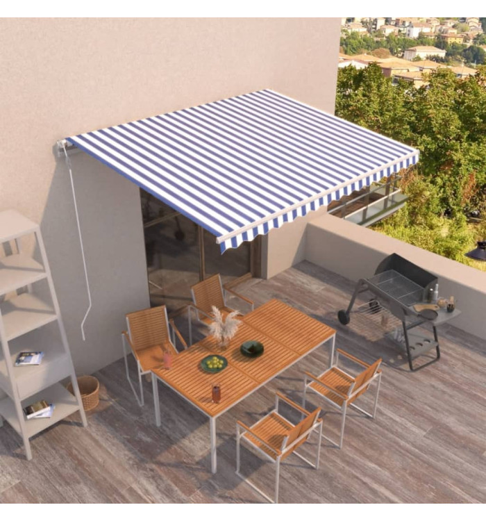 Auvent rétractable automatique 400x350 cm Bleu et blanc | Mobilier & Déco