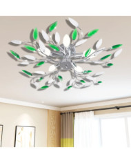 Lampe plafond verte et blanche avec bras crystal pour 5 Ampoules E14 | Mobilier & Déco