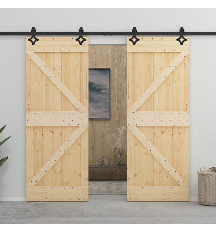 Porte coulissante avec kit de quincaillerie 90x210cm Pin massif | Mobilier & Déco