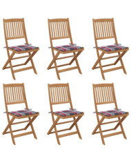 Chaises pliables de jardin lot de 6 avec coussins Bois d'acacia | Mobilier & Déco