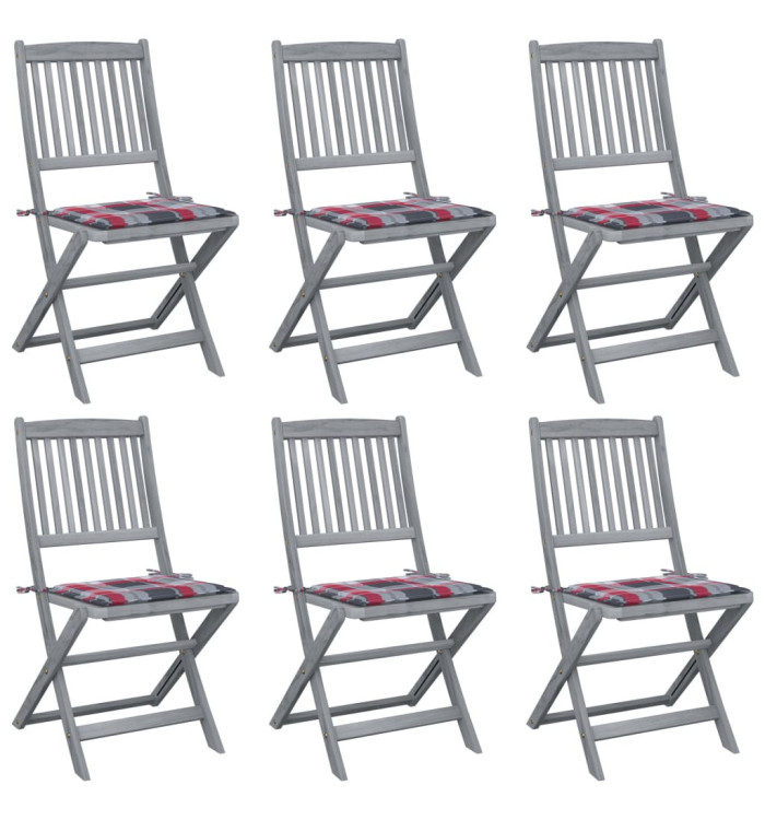 Chaises pliables d'extérieur lot de 6 et coussins Bois d'acacia | Mobilier & Déco