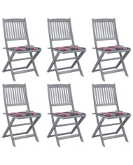 Chaises pliables d'extérieur lot de 6 et coussins Bois d'acacia | Mobilier & Déco