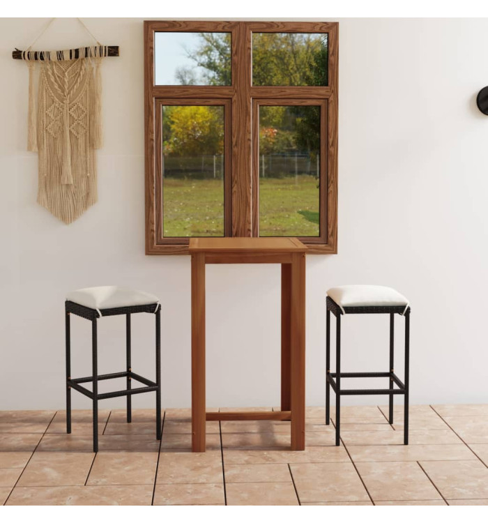 Ensemble de bar de jardin avec coussins 3 pcs Noir | Mobilier & Déco