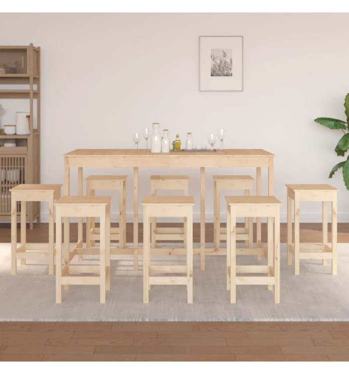 Ensemble de bar 9 pcs Bois de pin massif | Mobilier & Déco