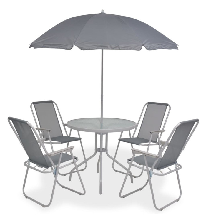 Ensemble à manger d'extérieur 6 pcs Acier et textilène Gris | Mobilier & Déco