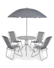 Ensemble à manger d'extérieur 6 pcs Acier et textilène Gris | Mobilier & Déco