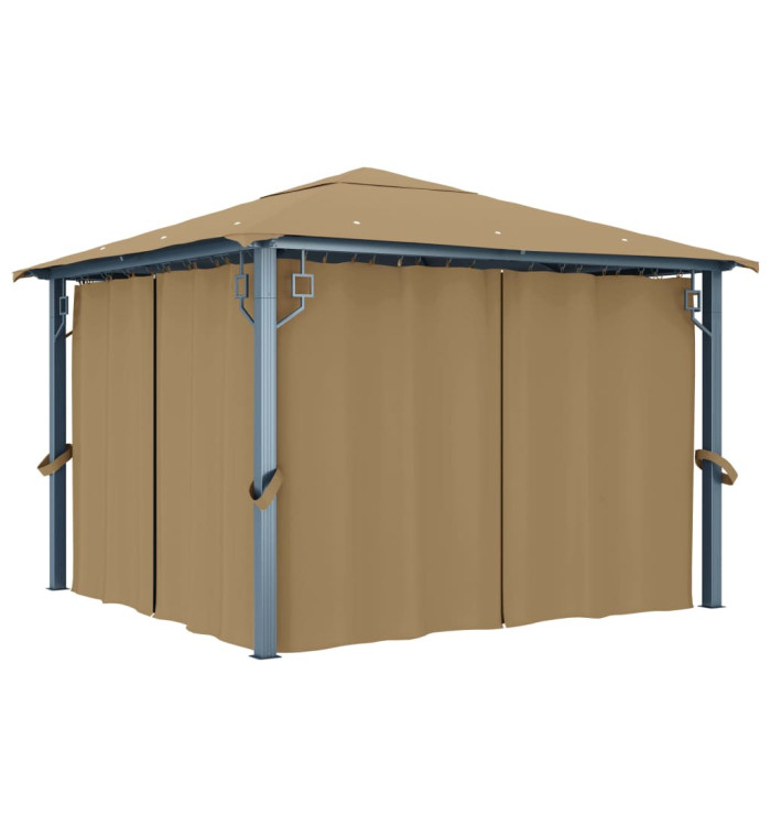 Tonnelle avec rideau 300x300 cm Taupe Aluminium | Mobilier & Déco