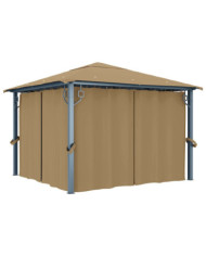 Tonnelle avec rideau 300x300 cm Taupe Aluminium | Mobilier & Déco