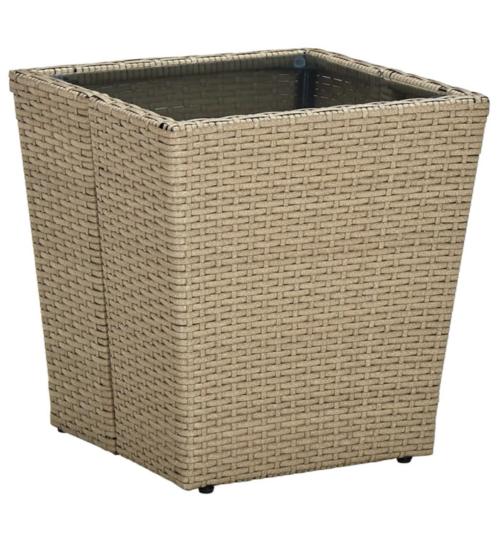 Table à thé Beige 41,5x41,5x44cm Résine tressée et verre trempé | Mobilier & Déco