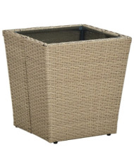Table à thé Beige 41,5x41,5x44cm Résine tressée et verre trempé | Mobilier & Déco