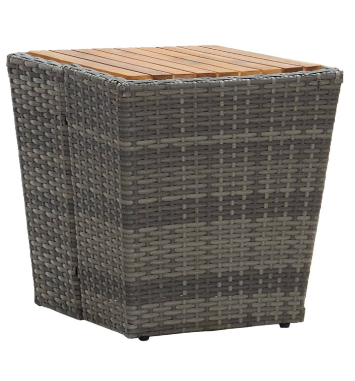 Table à thé gris 41,5x41,5x43cm résine tressée et bois d'acacia | Mobilier & Déco