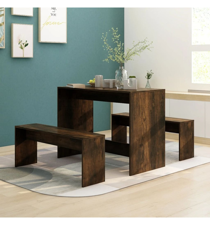 Ensemble à manger 3 pcs chêne fumé bois d'ingénierie | Mobilier & Déco