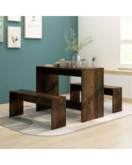 Ensemble à manger 3 pcs chêne fumé bois d'ingénierie | Mobilier & Déco